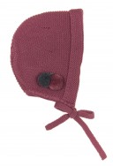 Baby Plum & Gray Knitted Bonnet with Pompoms