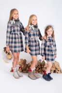 Girls Navy Blue & Burgundy Tartan Shirt Dress 
