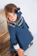 Girls Navy Blue Wool Blended Coat with Synthetic Fur Collar