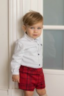 Dolce Petit Boys White Polka Dot Shirt & Red Checked Short Set