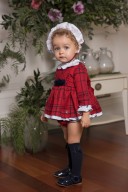 Dolce Petit Baby Girls Red & Navy Blue Checked 3 Piece Dress Set