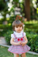 Baby Girls Red & Blue Striped Dungaree Shortie Set 