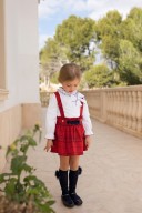 Dolce Petit Girls White Blouse & Red Checked Pinafore Dress Set