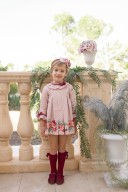 Dolce Petit Girls Pale Pink Polka Dot Pleated Dress with Ruffle Collar