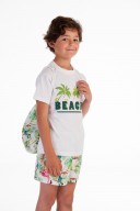 Conjunto Camiseta Niño Palmeras Blanco & Boxer Tropical Verde