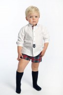 J.V. José Varón Baby Boys White Shirt & Blue & Red Checked Shorts Set 