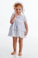 Baby Blue & White Striped Dress & Bonnet Set 