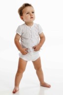 Baby Boys Gray Striped Shirt & White Shorts Set 