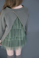 Khaki Jersey Sweater With Tulle Frilled Back