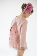 Blush Pink Jersey Sweater With Tulle Frilled Back & Hem