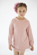 Blush Pink Jersey Sweater With Tulle Frilled Back & Hem