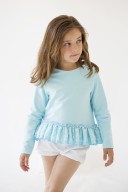 Turquoise Jersey Sweater With Tulle Frilled Hem 