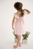 Girls Pink & Ivory Elastic V Back Lace Dress