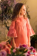 Girls Coral Pink Dress with Ivory Lace