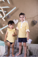 Baby Boys Yellow Striped Shirt & Navy Blue Knickers Set 