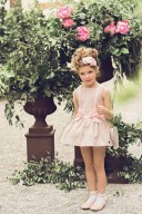 Girls Pink & Beige Jacquard Dress with Bows