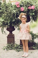 Girls Pink & Beige Jacquard Dress with Bows