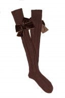 Girls Chocolate Ribbed Knit Long Socks with Bow