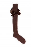 Girls Chocolate Ribbed Knit Long Socks with Bow