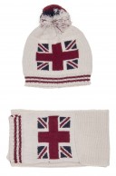 Beige Knitted Union Jack Hat & Scarf Set 