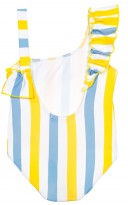 Girls Yellow & Blue Striped Ruffle Swimsuit