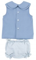 Baby Pale Blue Blouse & Stripe Shorts Set