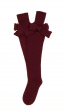 Burgundy Fine Knitted Long Socks Bows