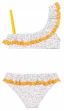 Bikini Niña Estampado Flores Gris Volante Amarillo 