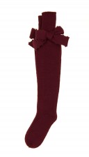 Burgundy Fine Knitted Long Socks Bows