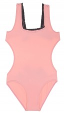 Girls Blush Pink Swimsuit with Gray Maxi Bow