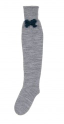 Gray Fine Knitted Long Socks with Blue Bows