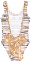 Girls Blue & Gold Swimsuit with Metalici Bow
