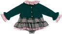 Girls Green 3 Pieces Dungaree Ruffle Shorts Set