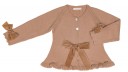 Girls Beige Knitted Cardigan With Velvet Bows