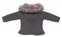 Gray Knitted Sweater With Synthetic Fur Hood & Satin Bow