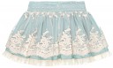 Girls Beige & Pale Blue Embroidered Tulle 2 Piece Skirt Set 