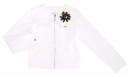 Girls White Denim Jacket With Flower Brooch 