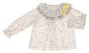 Girls Gray & Ivory Floral Print Blouse with Yellow Bow