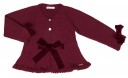 Girls Burgundy Knitted Cardigan With Velvet Bows