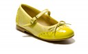 Yellow Shimmer Mary Janes with a patent toe