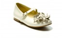 Off white patent mary janes with a shimmer flower