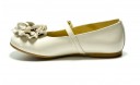 Off white patent mary janes with a shimmer flower