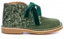 Girls Green Suede & Glitter Boots with Velvet Bows