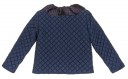 Girls Navy Blue Quilted Jacket with Frill Collar