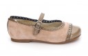Beige Patent & Suede Leather Mary Janes