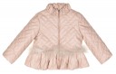 Girls Beige Quilted Synthetic Leather Jacket With Feather Details