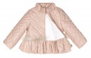 Girls Beige Quilted Synthetic Leather Jacket With Feather Details