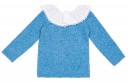 Girls Blue Knitted Sweater & Green Checked Shorts Set 