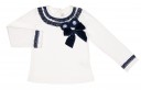Girls White Decorated T-Shirt & Blue Floral Brocade Skirt Set