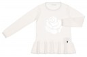 Girls Ivory Sweater with Ruffle Hem & Silver Rose